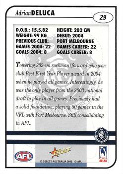 2005 Select Dynasty AFL #29 Adrian Deluca Back